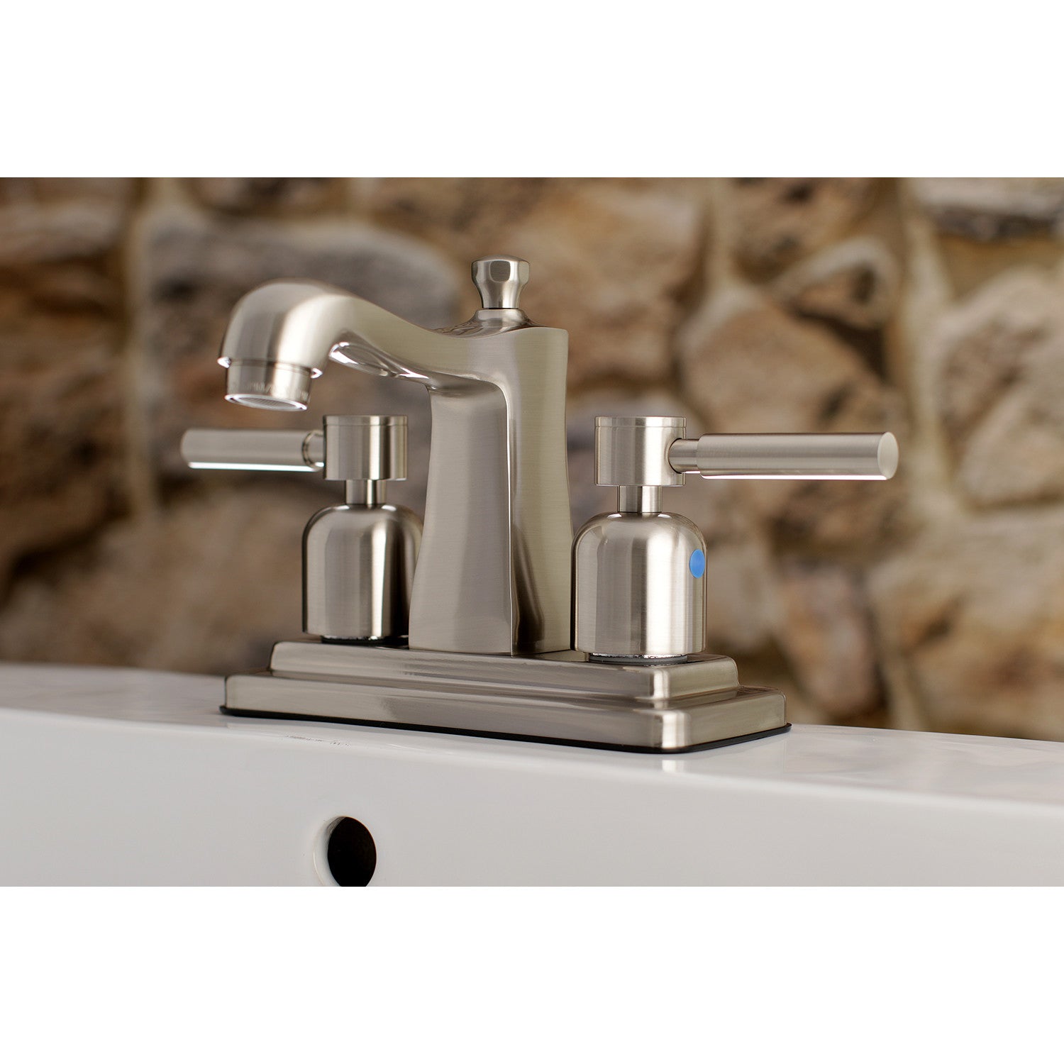 Kingston Tulare FB4648DL - Concord Double-Handle 3-Hole Deck Mount 4-Inch Centerset Bathroom Faucet with Pop-Up Drain, Brushed Nickel — thumbnail 2
